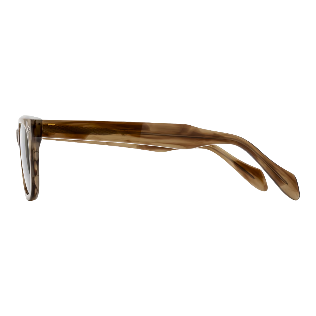MILWORKS Manhattan sunglasses in honey acetate with a bold 1960s-inspired frame and polarized lenses, side view.