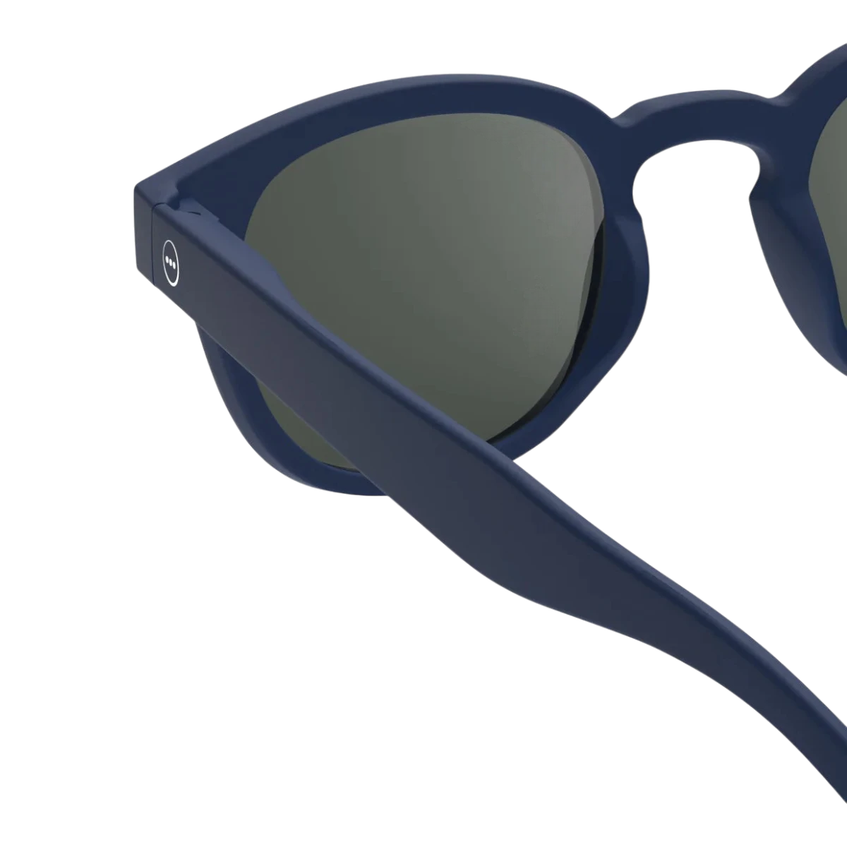 MILWORKS #C navy blue sunglasses featuring a thick, soft-touch opaque frame and grey lenses in a vintage-inspired shape.