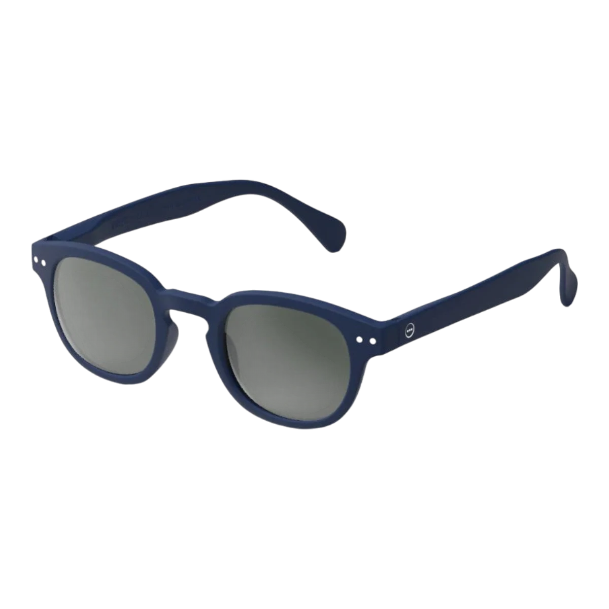 MILWORKS Sunglasses #C in navy blue with a soft-touch matte finish and grey lenses in a vintage-inspired frame.