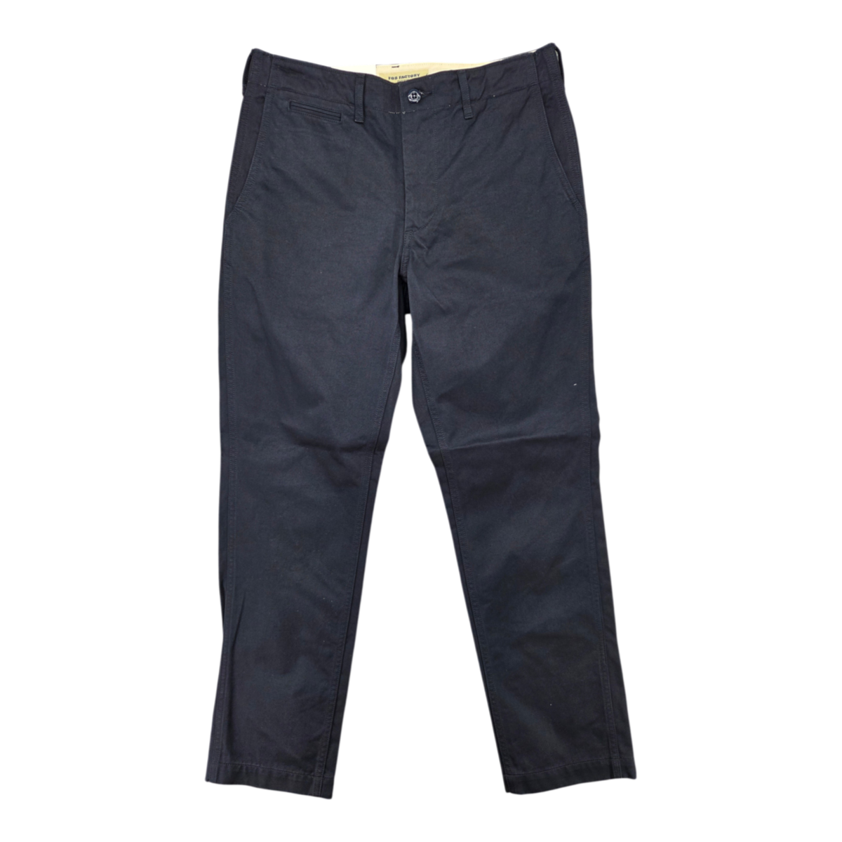 MILWORKS F0514 U.S Officer Chino in navy blue, featuring a structured military-inspired design made in Japan.