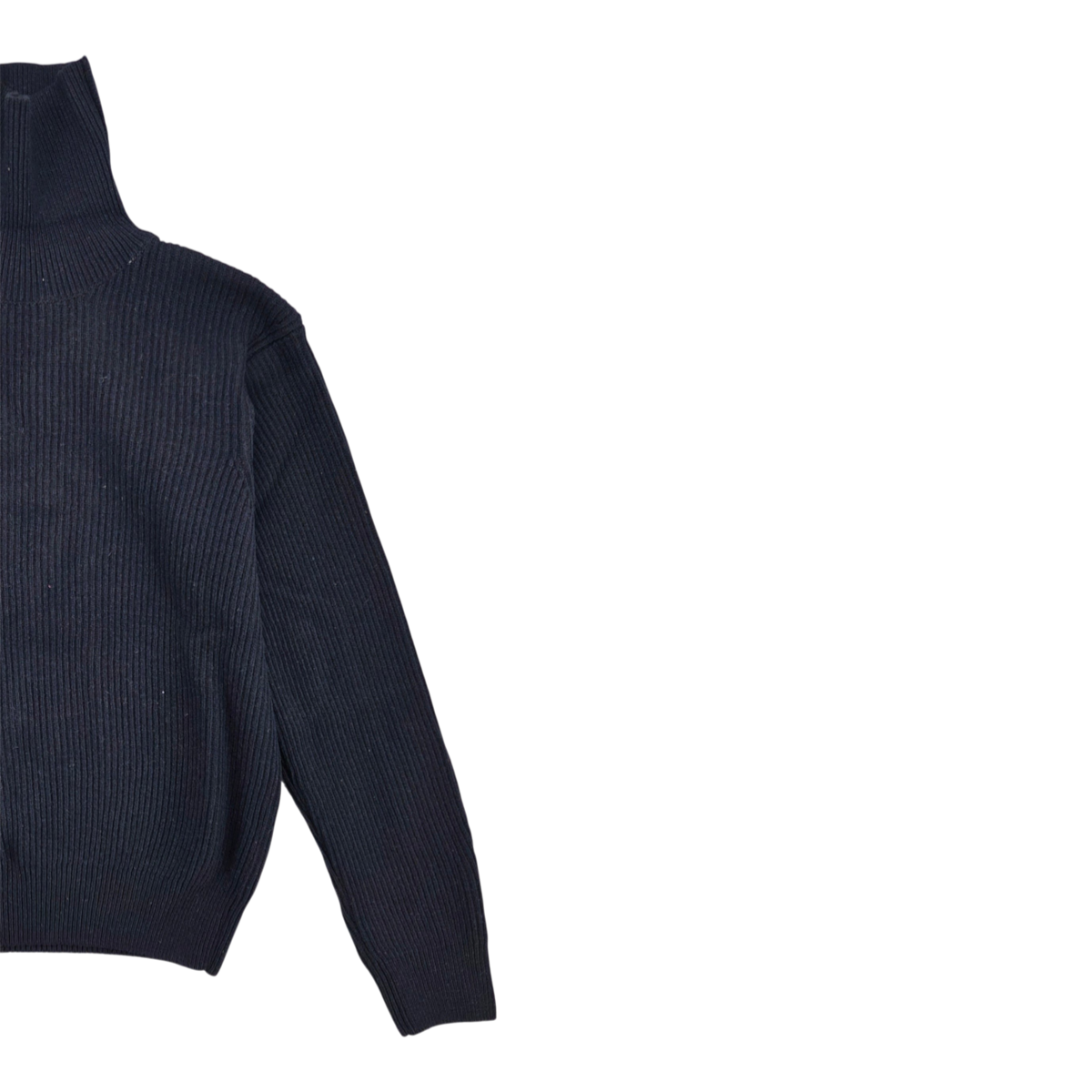 MILWORKS East Harbour Surplus navy blue wool blend turtleneck sweater with ribbed knit texture