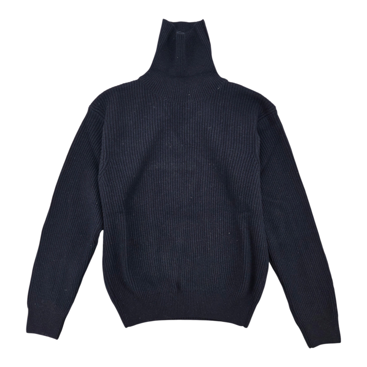 MILWORKS East Harbour Surplus navy blue wool blend turtleneck sweater with ribbed knit texture