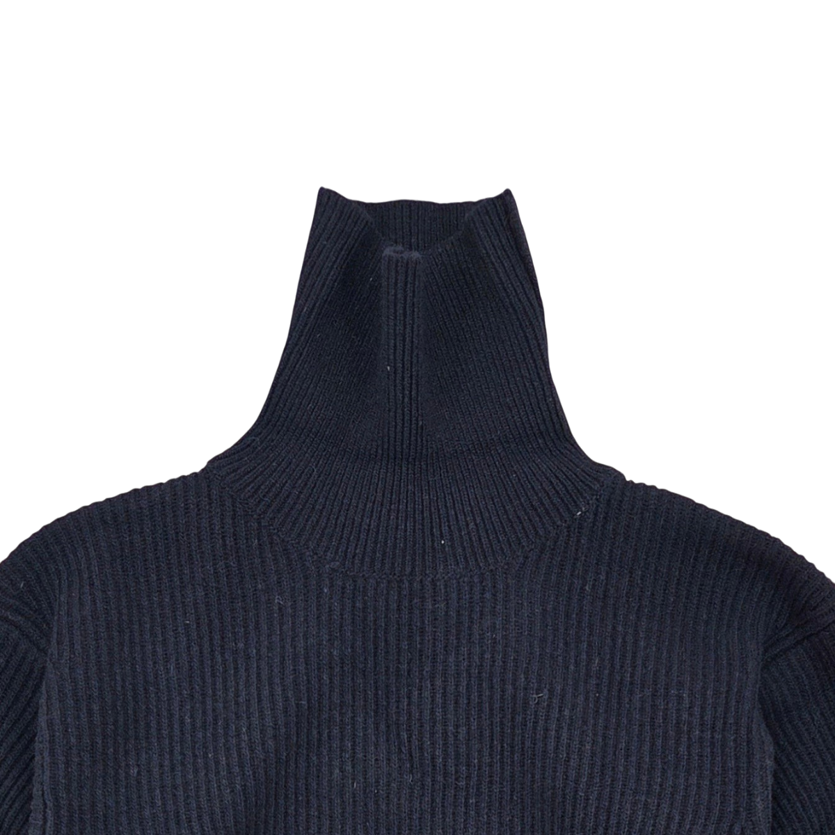 MILWORKS East Harbour Surplus navy blue wool blend turtleneck sweater with ribbed knit collar detail