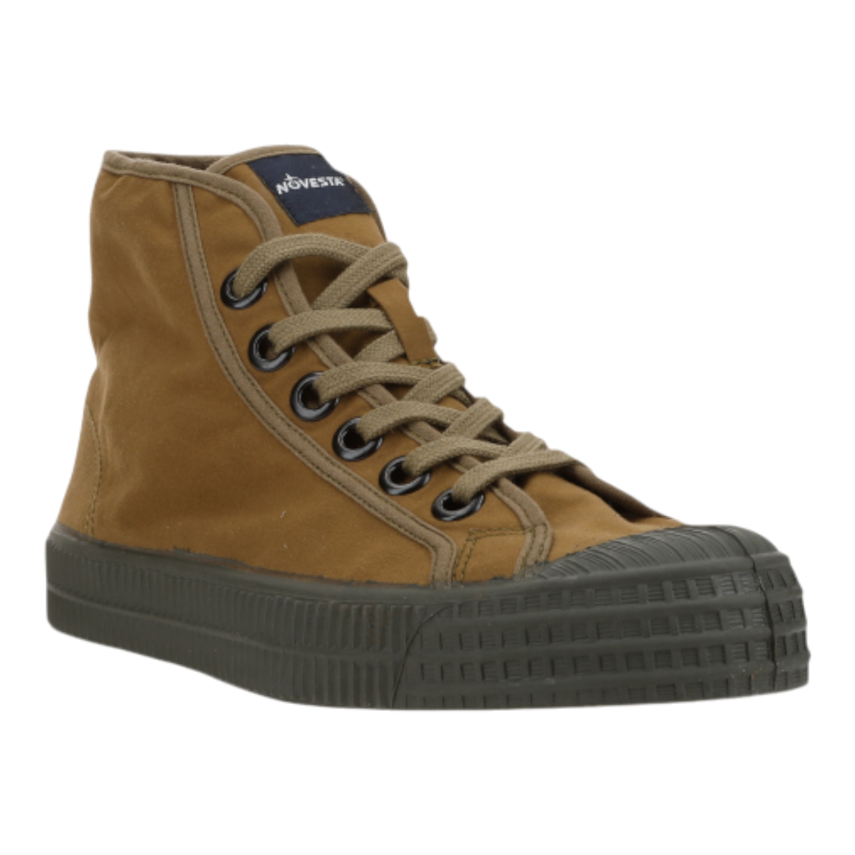 MILWORKS Novesta Star Dribble hi-top sneakers in bark brown wax cotton with a chunky natural rubber sole