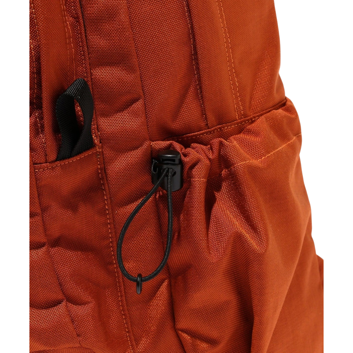 MILWORKS orange day pack with a side drawstring pocket and durable fabric construction