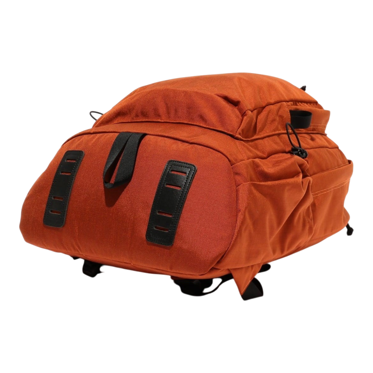 MILWORKS orange two-compartment day pack with black leather lash tabs and ergonomic design inspired by 1970s style.
