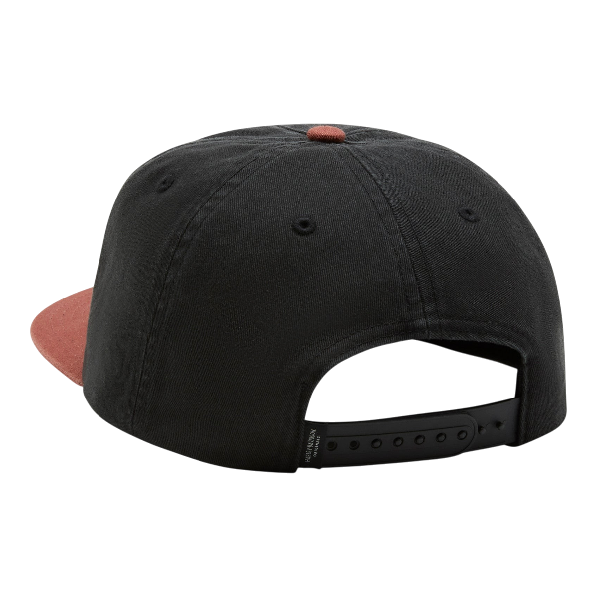 MILWORKS Originals Standard Twill Cap in black with a contrast brim and adjustable snapback closure, rear view.