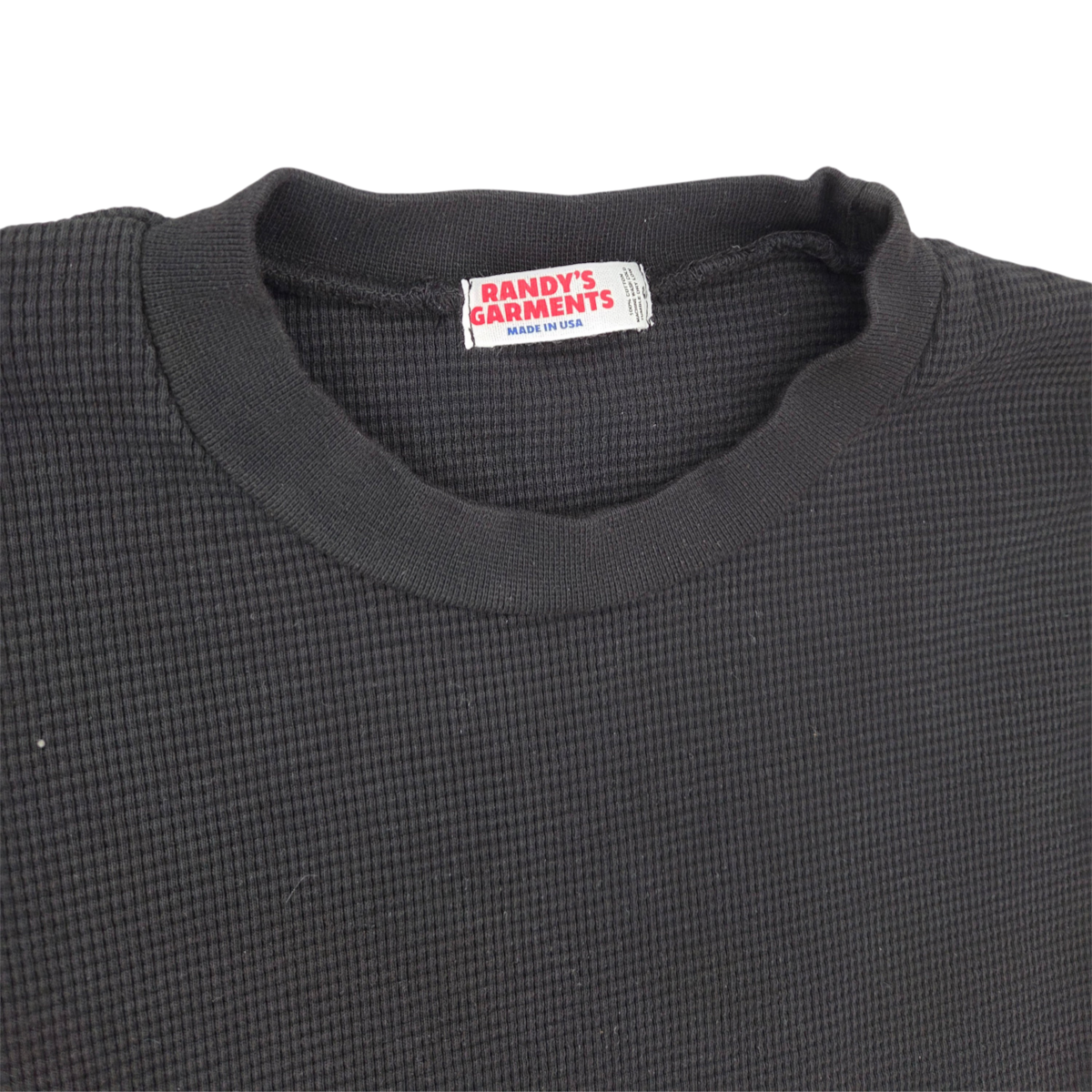 MILWORKS Randy's Garments black heavyweight thermal crewneck shirt with waffle knit texture and interior brand label