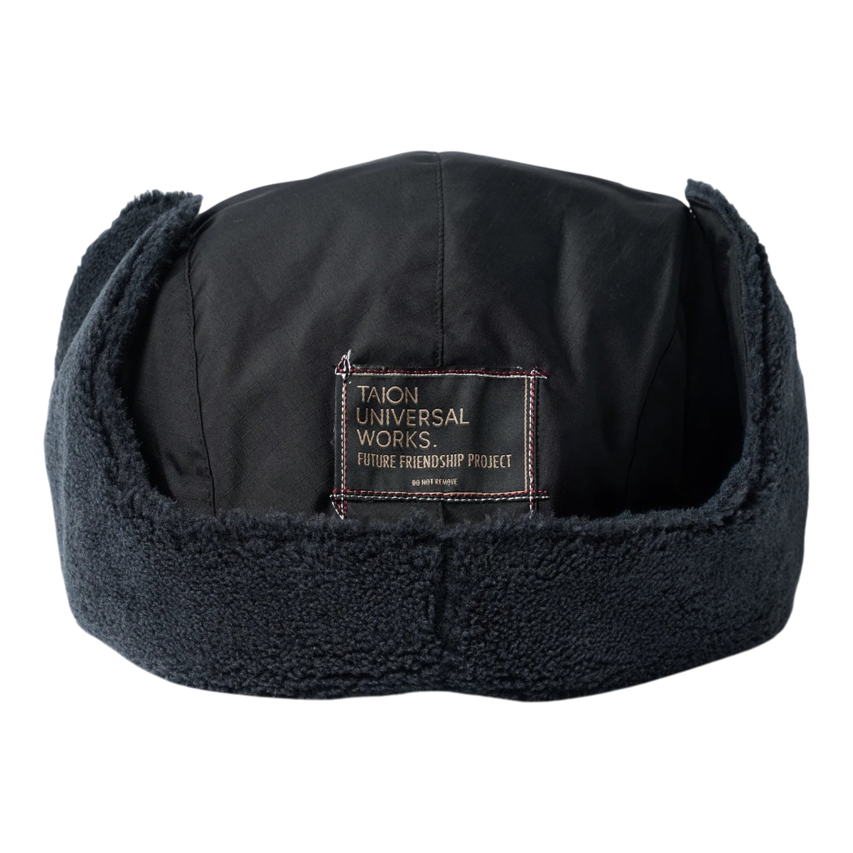 MILWORKS x Taion Universal Works reversible black down hat with fleece lining and fold-down ear flaps