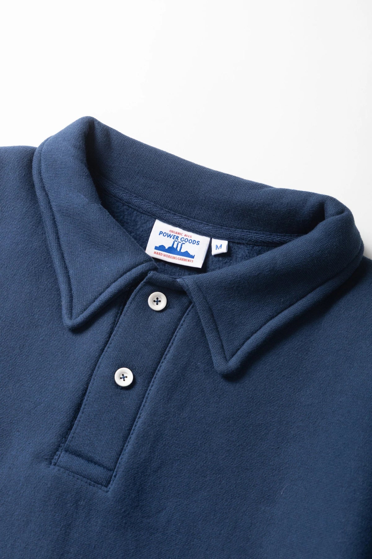 MILWORKS royal blue 16oz heavyweight organic cotton rugby shirt with two-button placket and collar detail