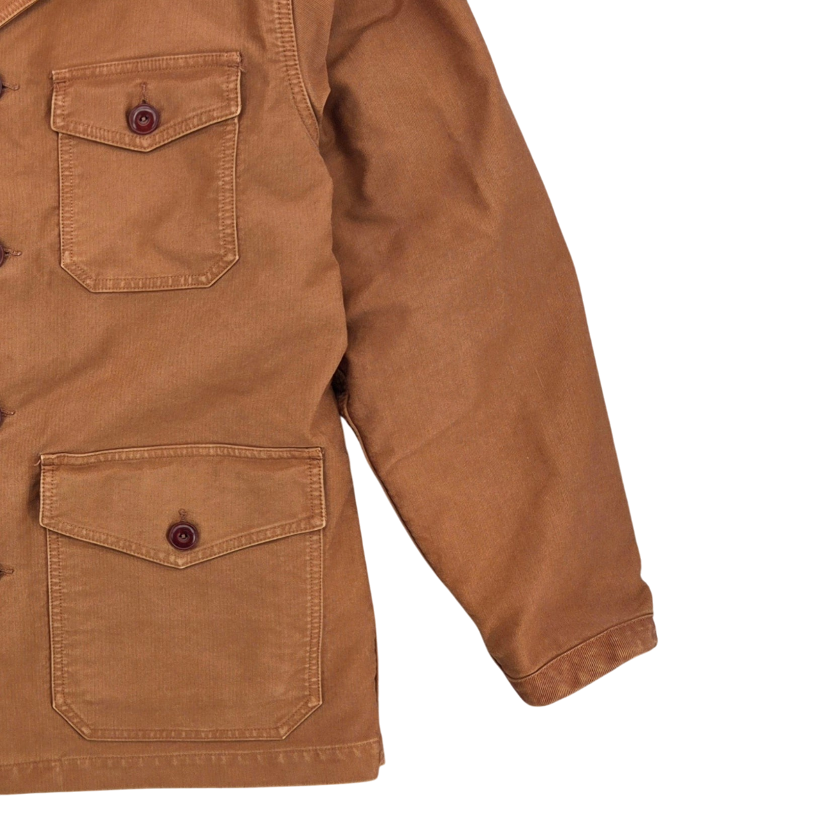 MILWORKS East Harbour Surplus Stanton cotton jacket in toffee brown with two front buttoned patch pockets
