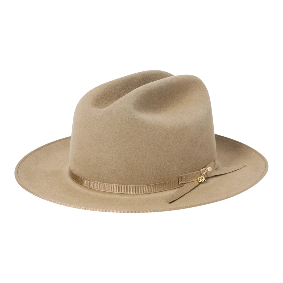 MILWORKS Stetson Open Road 6X USA 250 Edition fawn fur felt hat with cattleman crown and gold-tone USA branding pin.
