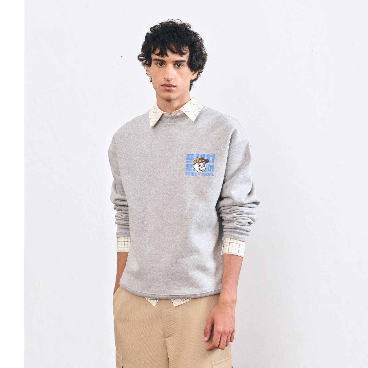 MILWORKS Thamar grey heavyweight cotton fleece sweatshirt with vintage-inspired graphic print on the chest.