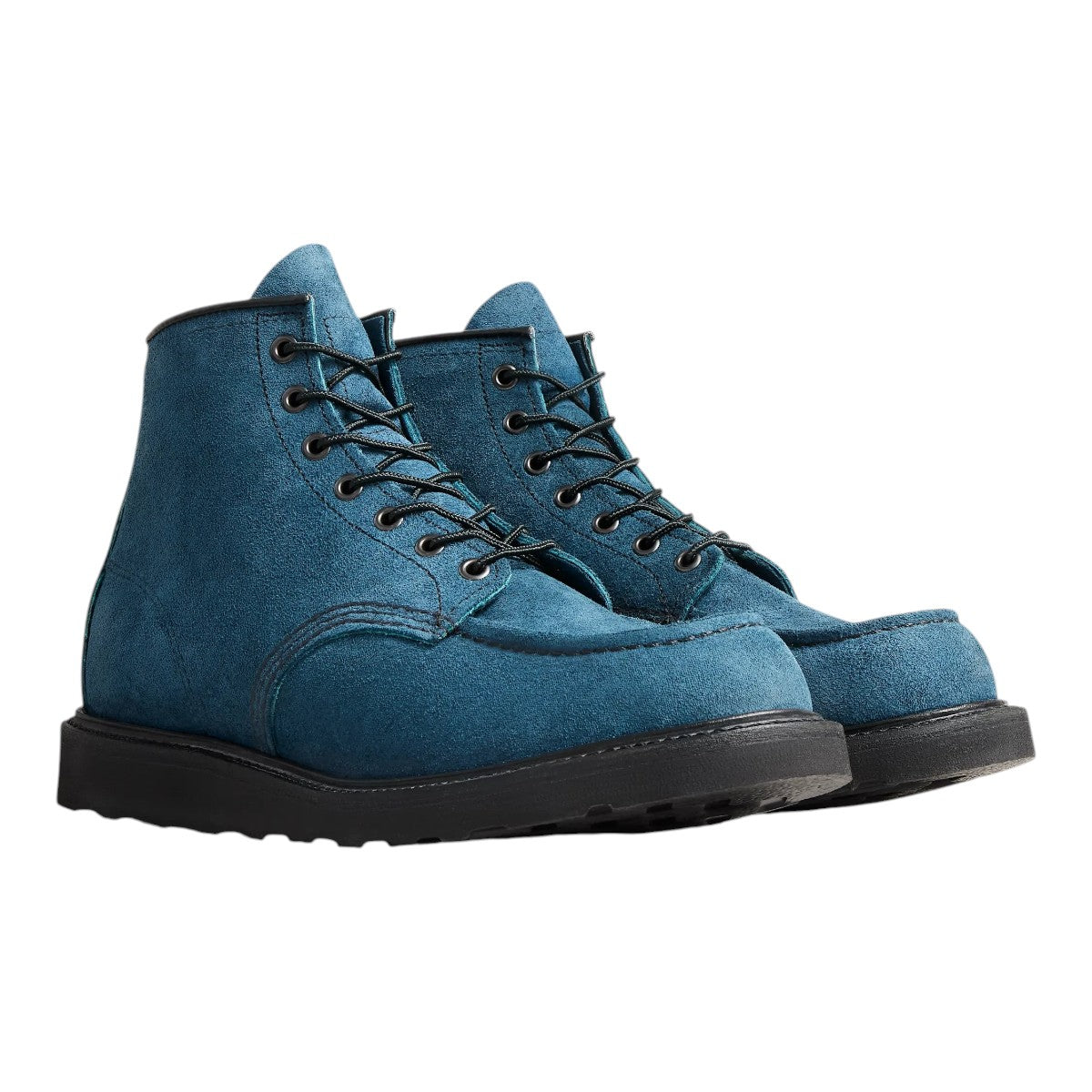 MILWORKS 6-inch Classic Moc boot in blue Tidal Muleskinner roughout leather with a black Traction Tred outsole.