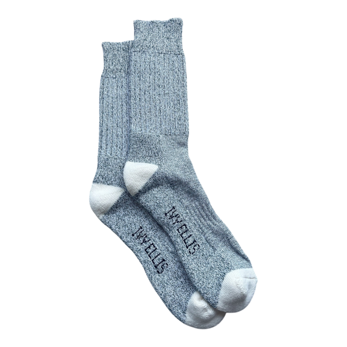 MILWORKS Tideline crew length socks in grey marl cotton blend with white heel and toe detailing