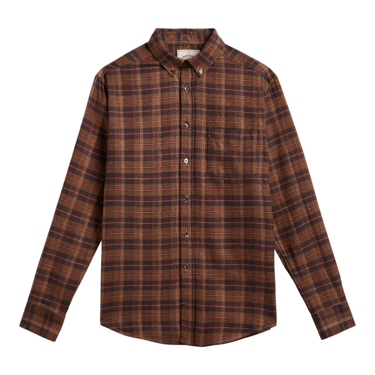MILWORKS Trigo plaid flannel shirt in brown cotton with mother of pearl buttons and a chest pocket
