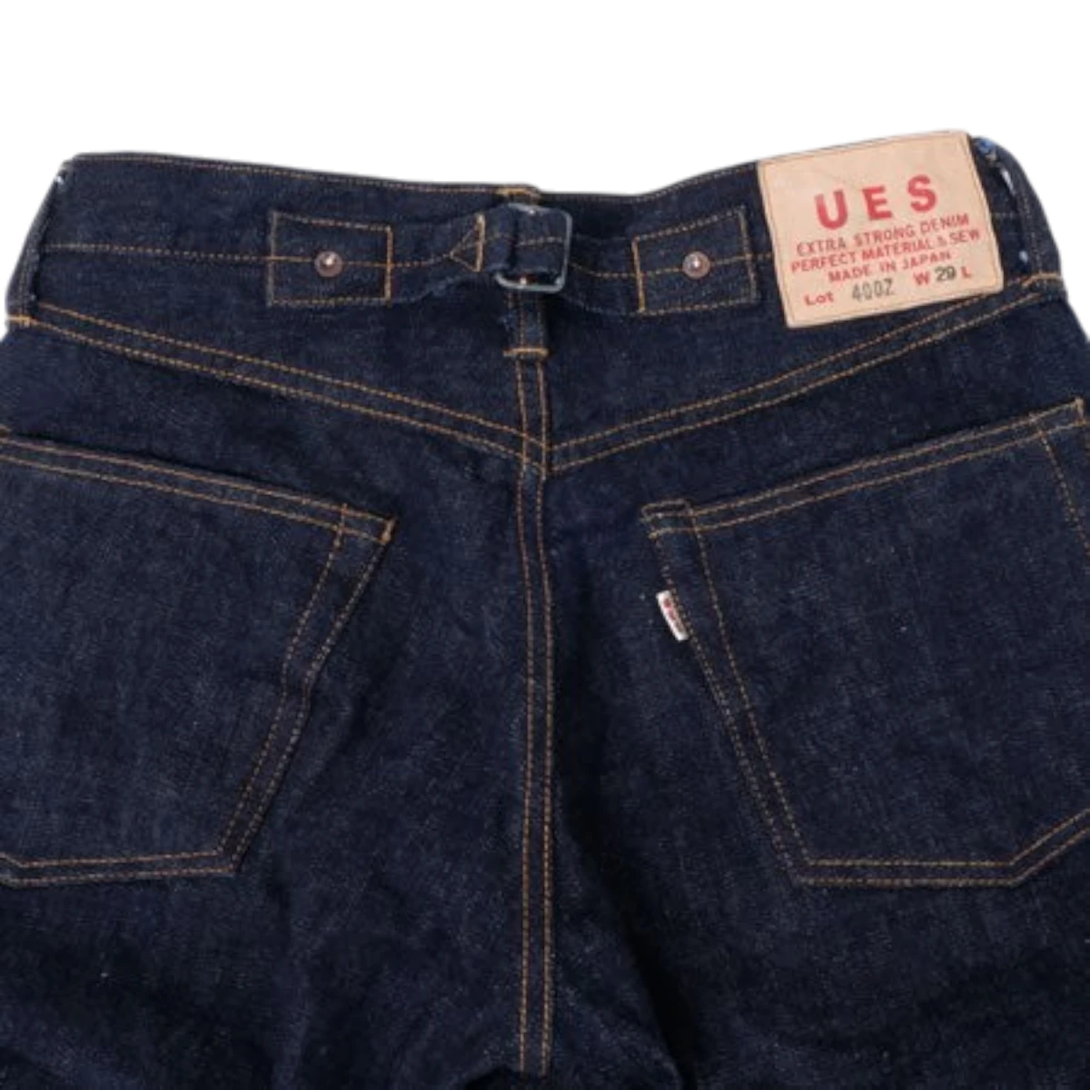 MILWORKS UES 400-Z 17oz raw selvedge denim jeans featuring a back cinch, crotch rivets, and vintage-style offset pockets.