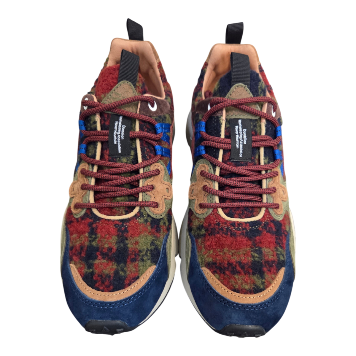 MILWORKS Yamano 3 low-rise sneakers in dark grey, brown, and bordeaux with suede inserts and technical fabric upper.