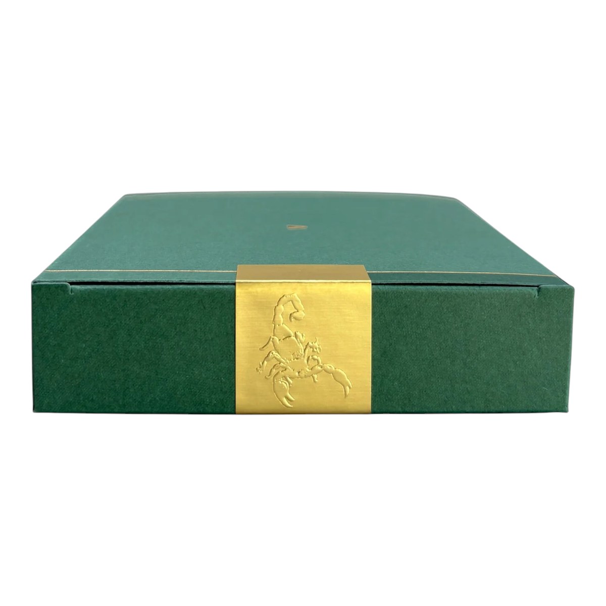 MILWORKS Youth perfume box in dark green with a gold scorpion emblem on a metallic band