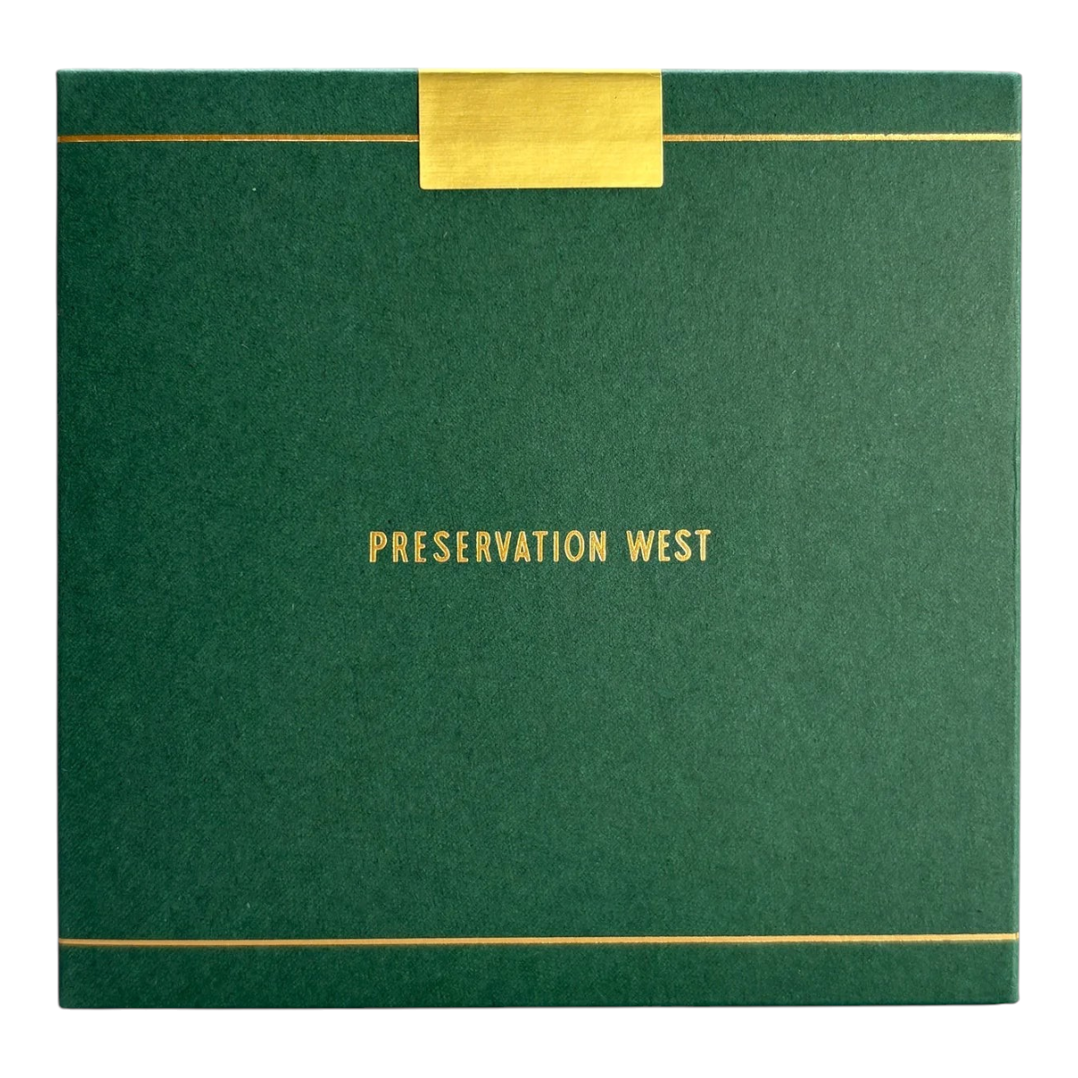 MILWORKS Youth 50 mL perfume box in dark green with gold foil lettering and trim, featuring a minimalist design.