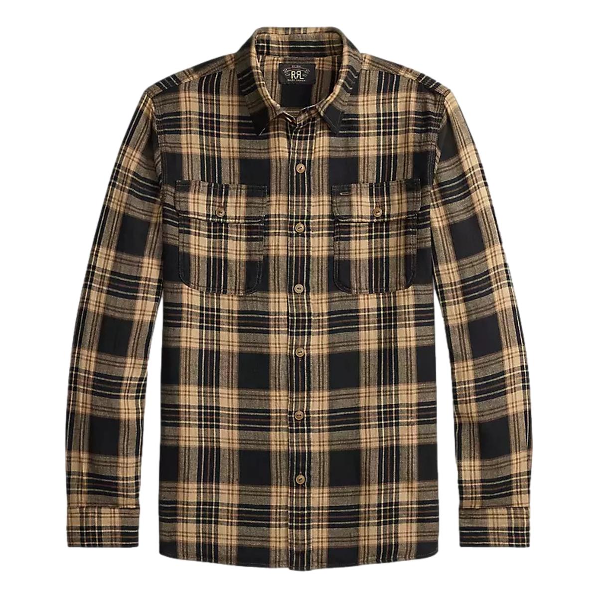 Plaid Cotton-Linen Workshirt Black Brown Tan - Shirt