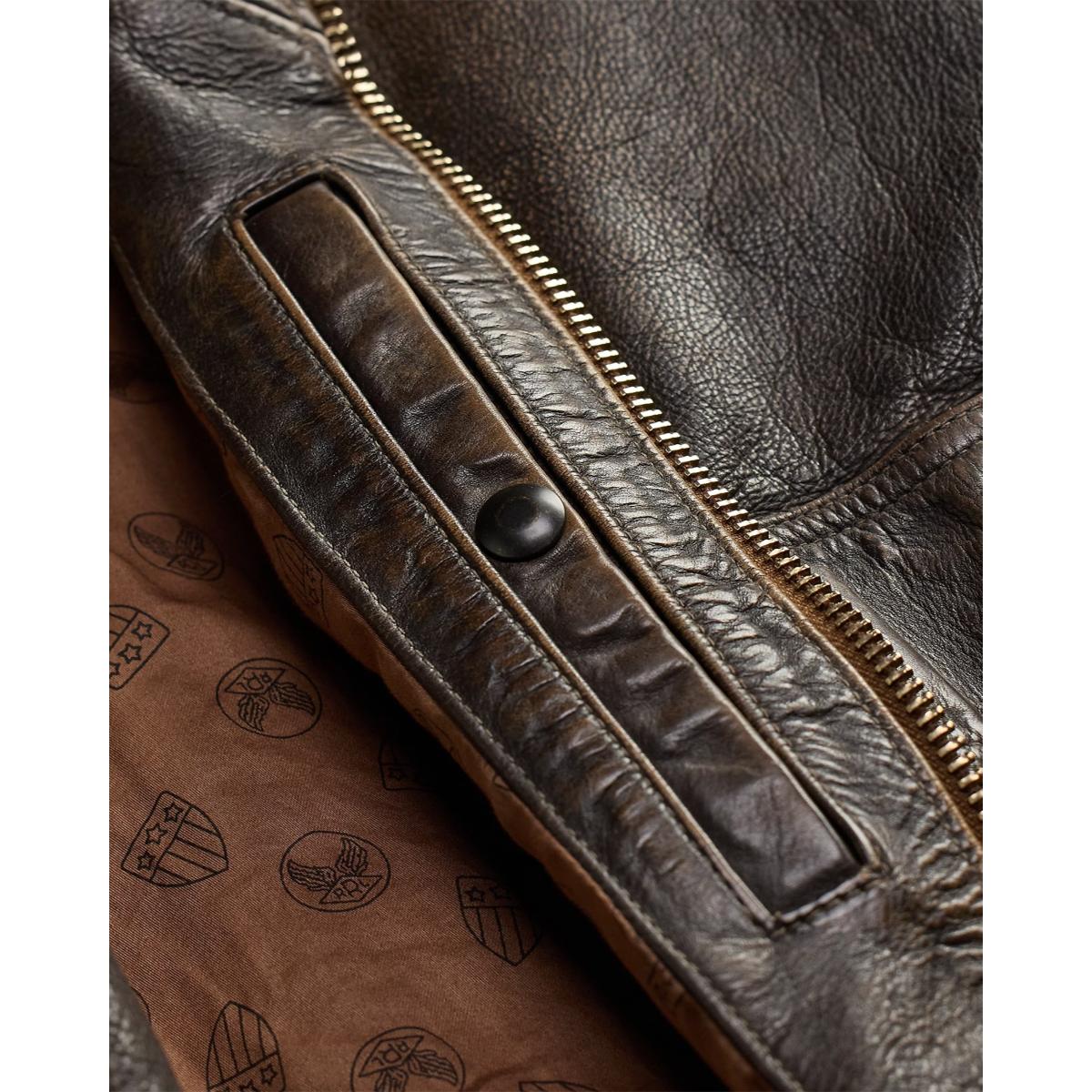 Shearling-Collar Leather Flight Jacket Vintage Brown