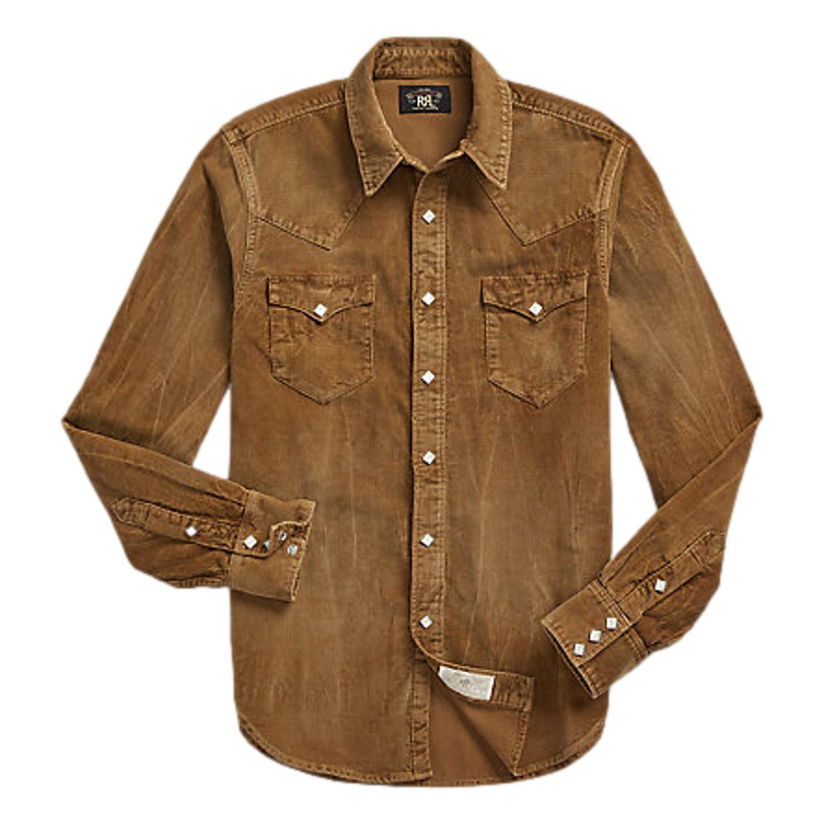 Slim Fit Corduroy Western Shirt Faded Tan - Shirt