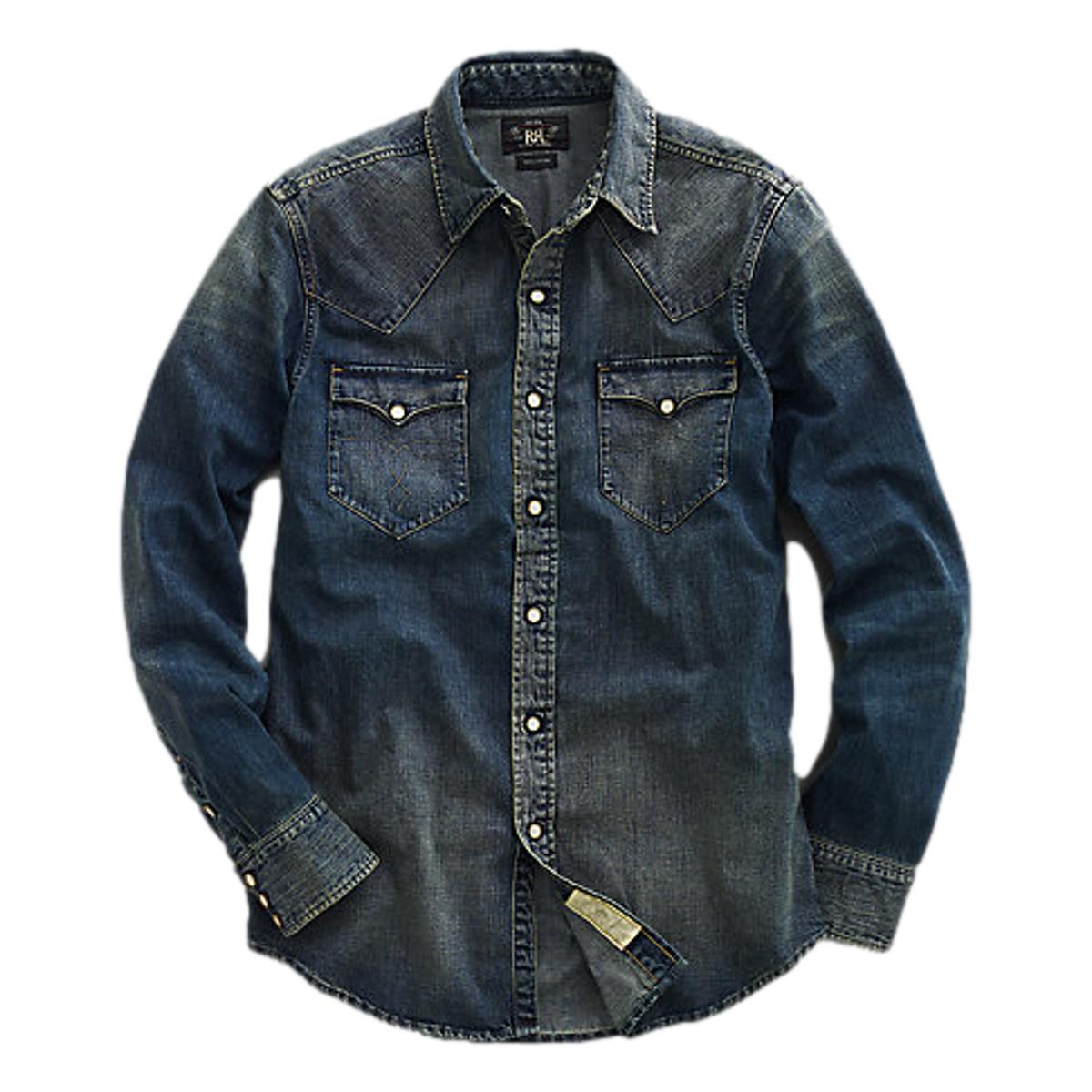 Slim Fit Denim Western Shirt Dark Wash - Shirt