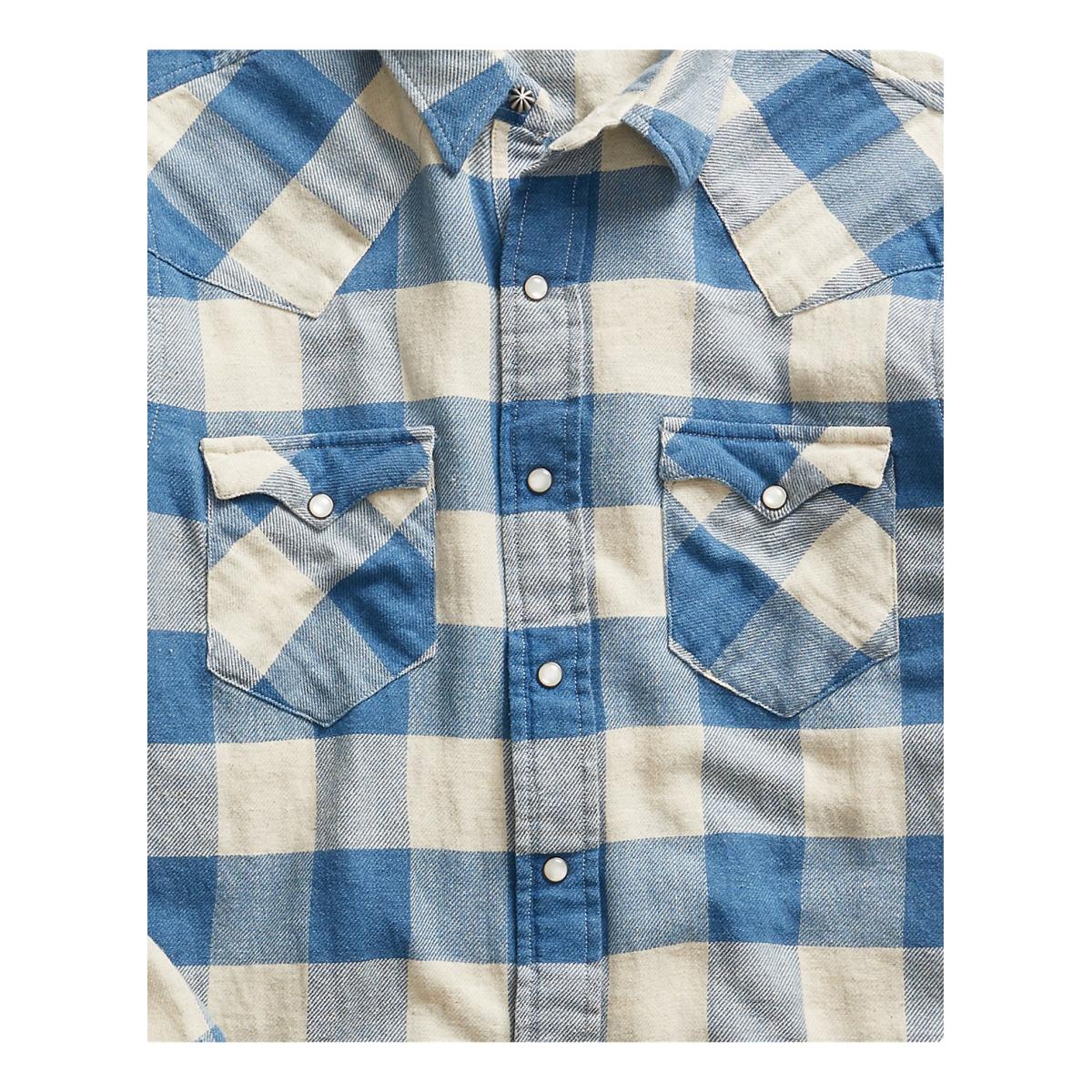 Slim Fit Plaid Twill Western Shirt Indigo Cream - Western