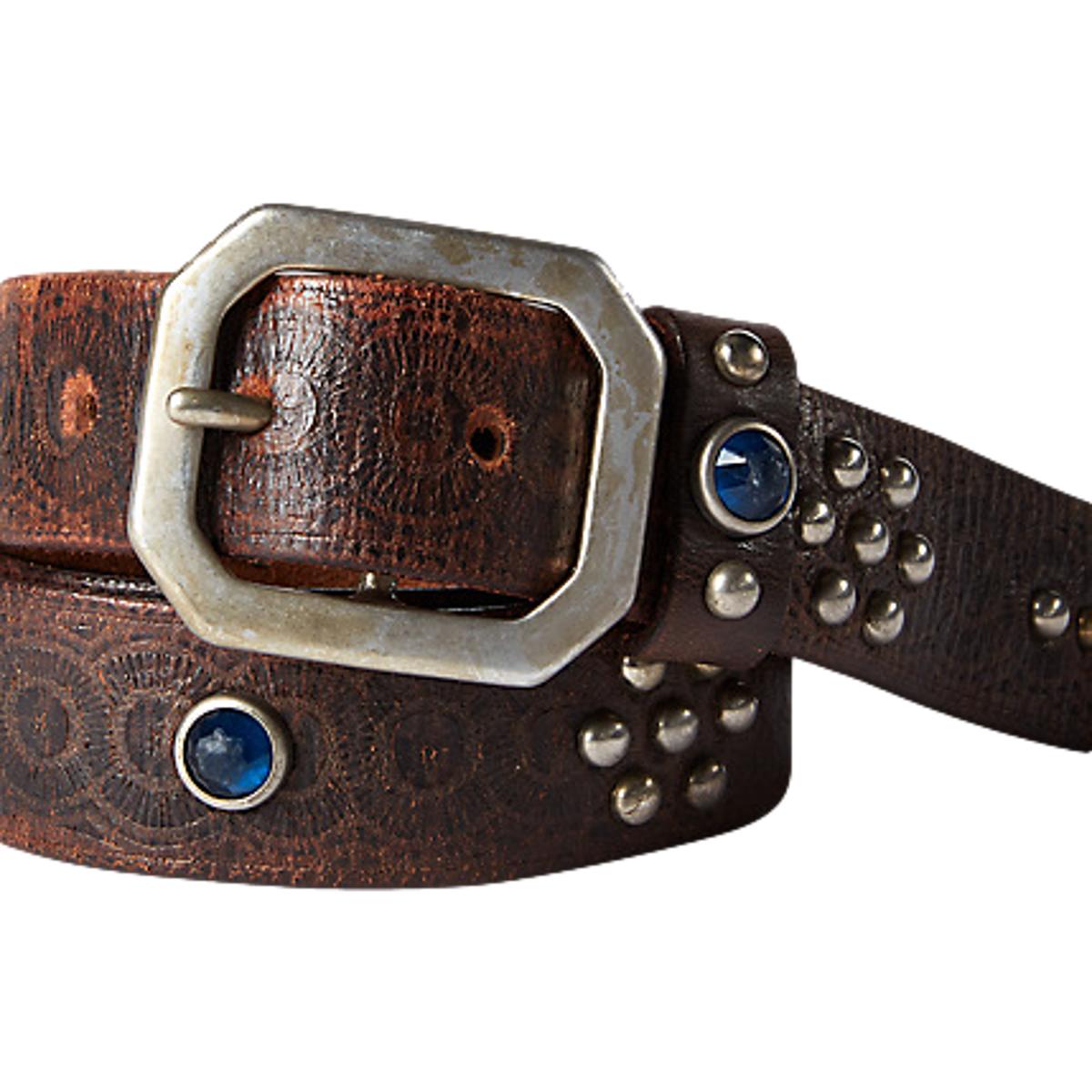 Studded Leather Belt Vintage Brown Black - Belts