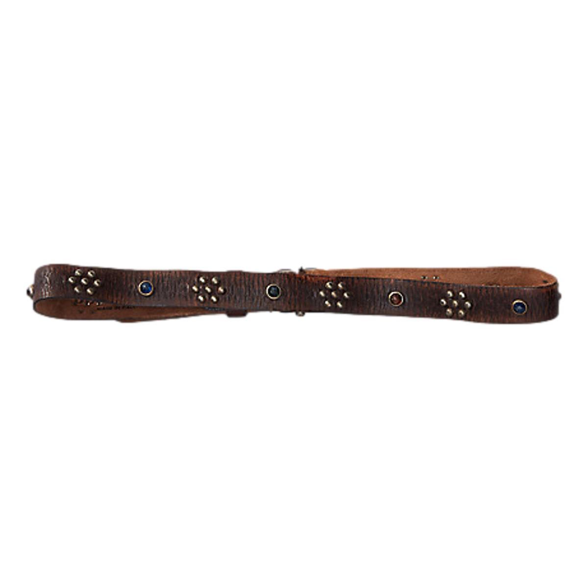Studded Leather Belt Vintage Brown Black - Belts