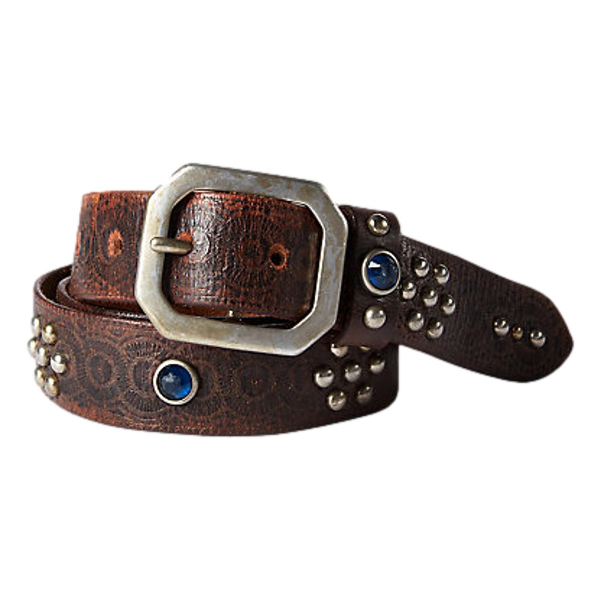 Studded Leather Belt Vintage Brown Black - Belts