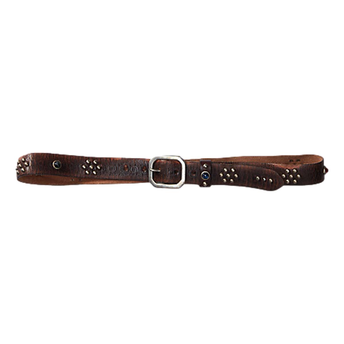 Studded Leather Belt Vintage Brown Black - Belts
