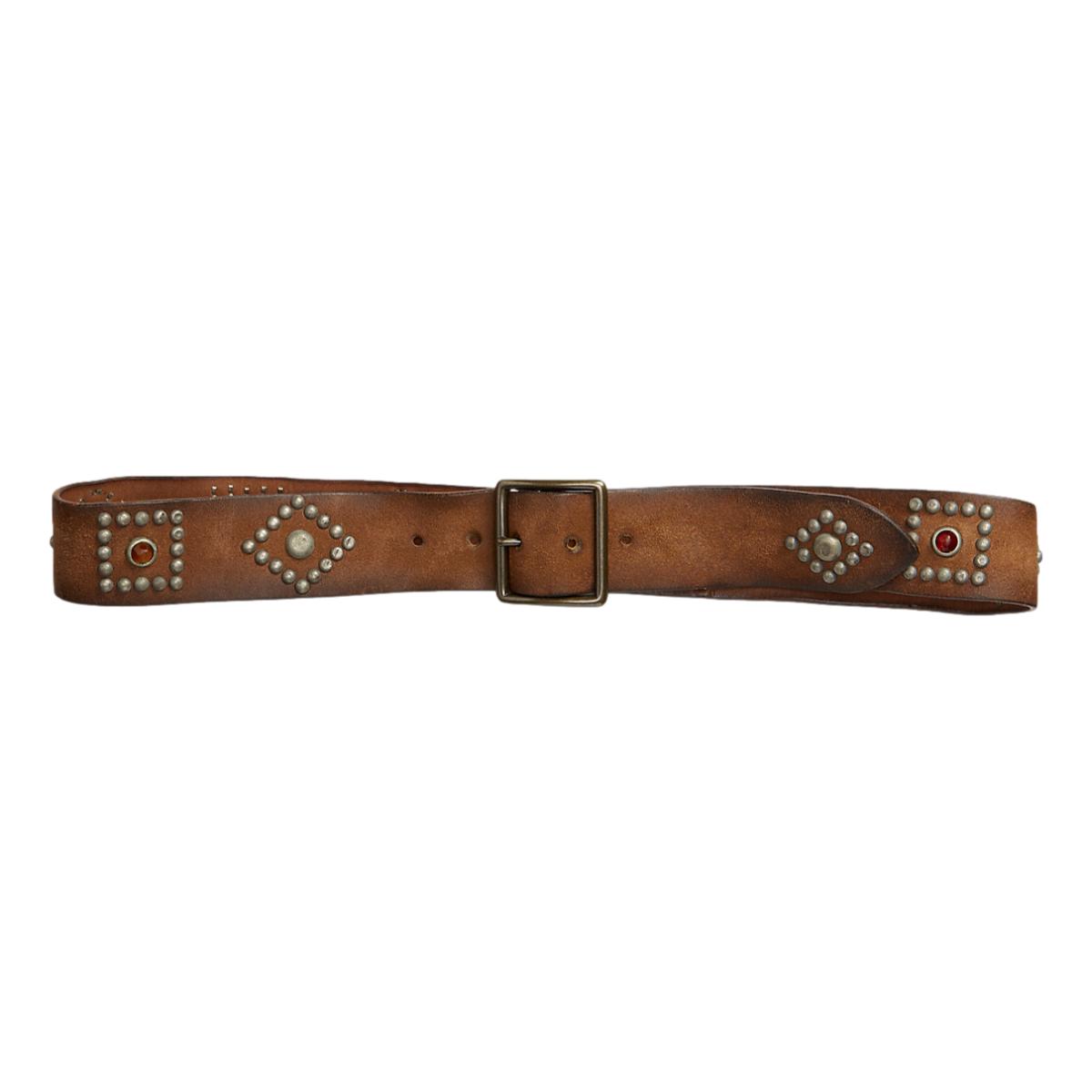 Studded Roughout Leather Belt Light Brown - Belts