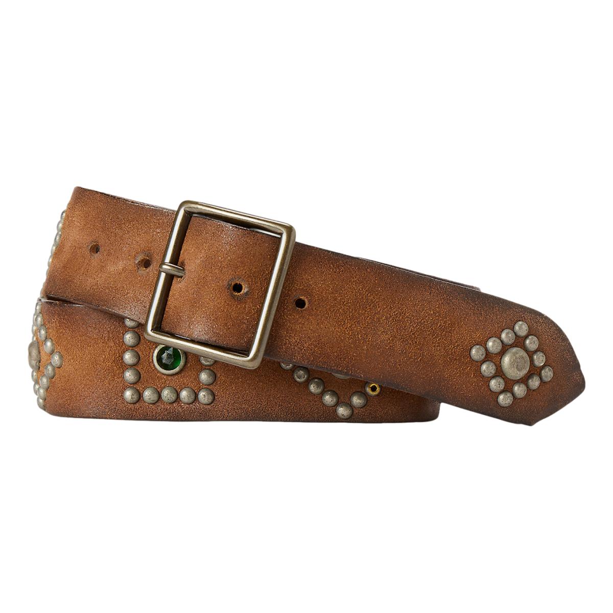 Studded Roughout Leather Belt Light Brown - Belts