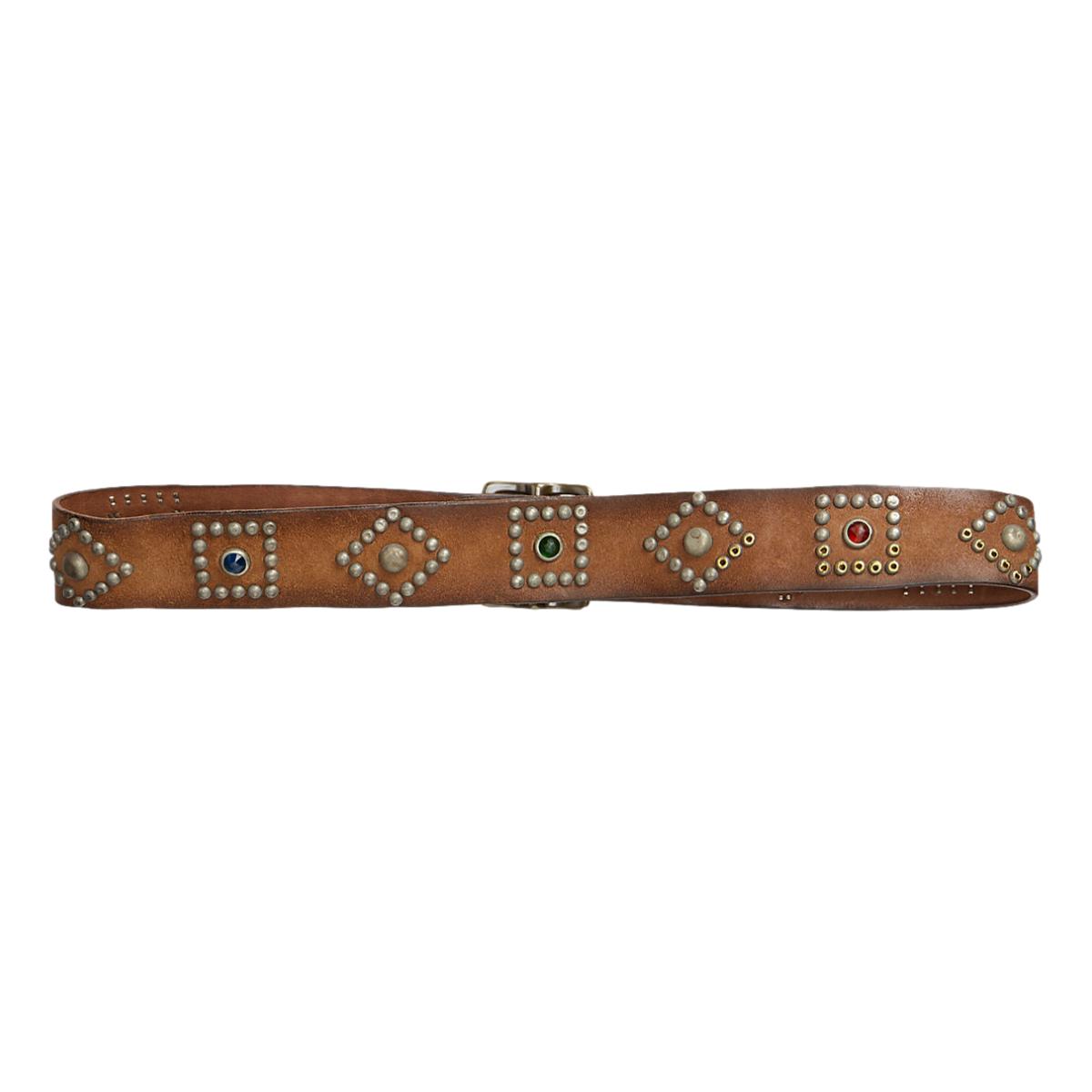 Studded Roughout Leather Belt Light Brown - Belts