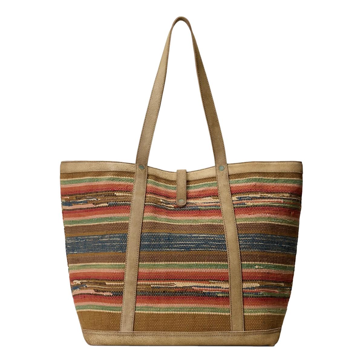 Suede-Trim Handwoven Jacquard Tote Multi Beige - Bag