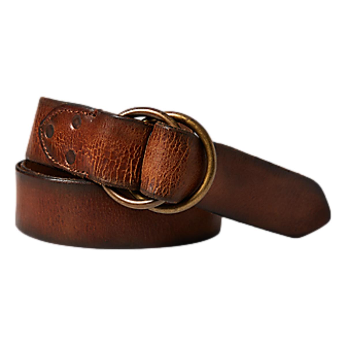 Tumbled Distressed Leather Double-O Ring Belt - Belts